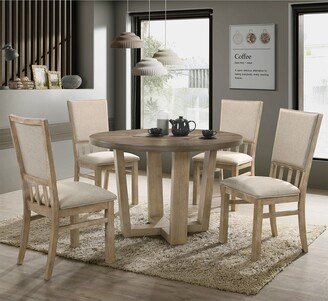 BESTCOSTY Vintage Walnut 5 Piece Round Dining Table Set with Fabric Chairs