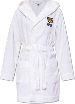 Teddy Bear Patch Tied Waist Bathrobe