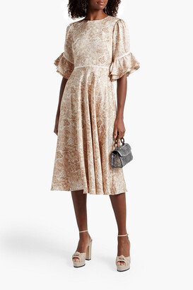 Mikael Aghal Grosgrain-trimmed ruffled floral-print satin dress