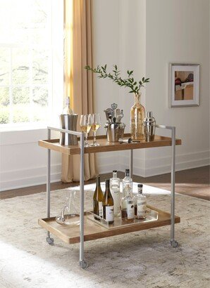 Martin Svensson Home Gensler 2-Shelf Warm Mango Solid Wood Bar Cart with Caster Wheels - 34” W x 21” D x 33” H