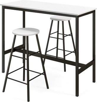 3 Piece Pub Table and Stools Kitchen Dining Set-Black & White - N/A