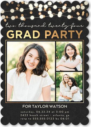 Graduation Invitations: Festive Bokeh Lights Graduation Invitation, Grey, 5X7, Matte, Signature Smooth Cardstock, Scallop