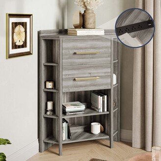 Sonoma Corner Cabinet w/ Power Strip, Drawers & Shelves, Gray