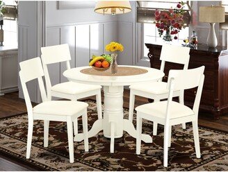 Shelton Set - Round Dinette Table And Dinette Chairs With Faux Leather Seat - Linen White Finish