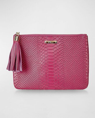 All in One Zip Python-Embossed Clutch Bag