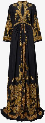 Womens Black Paisley-print Cut-out Silk Maxi Dress