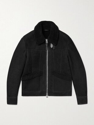 Leather-Trimmed Shearling Flight Jacket-AA