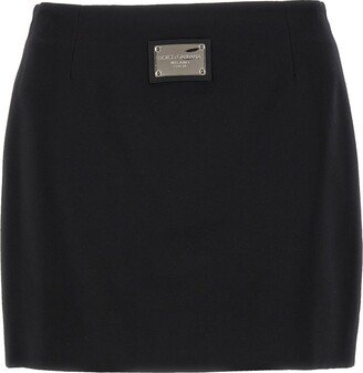 Logo Plaque Straight Hem Mini Skirt