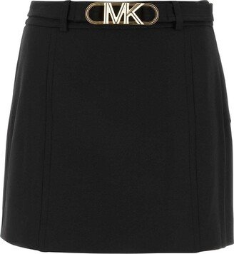 Stretch Crepe Belted Mini Skirt