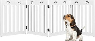 24'' Folding Wooden Freestanding Pet Gate Dog Gate W/360° Hinge White