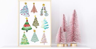 Christmas Trees Whimsical Illustrations Art Print