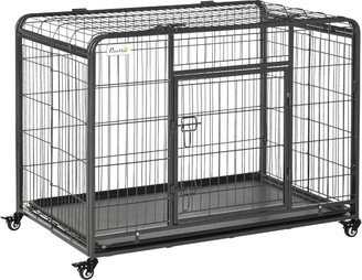 Folding Design Heavy Duty Metal Dog Cage Crate & Kennel with Removable Tray and Cover, & 4 Locking Wheels, Indoor/Outdoor 43