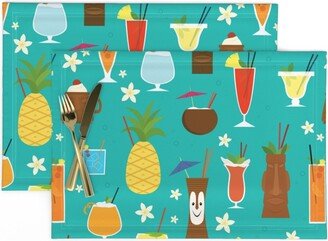 Teal Retro Tiki Placemats | Set Of 2 - Drinks By Dottieandcaro Mid Century Kitsch Summer 1950S Cloth Spoonflower