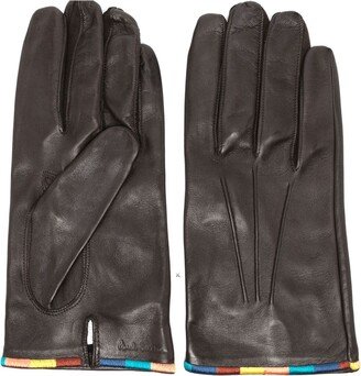 Artist Stripe-embroidered leather gloves-AA