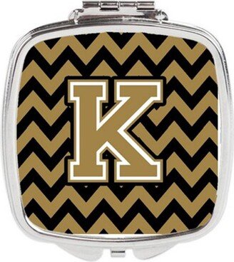 CJ1050-KSCM Letter K Chevron Black & Gold Compact Mirror, 3 x 0.3 x 2.75 in.