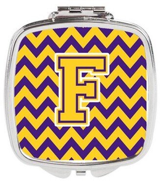 CJ1041-FSCM Letter F Chevron Purple & Gold Compact Mirror, 3 x 0.3 x 2.75 in.