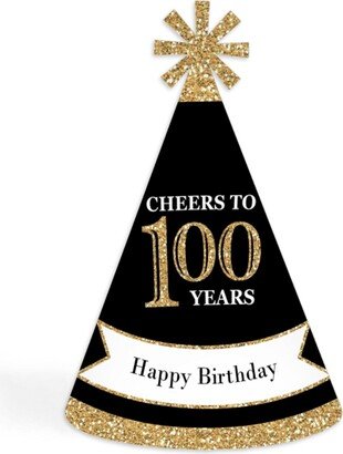 Big Dot Of Happiness Adult 100th Birthday - Gold - Cone Birthday Party Hats Set of 8 (Standard Size)