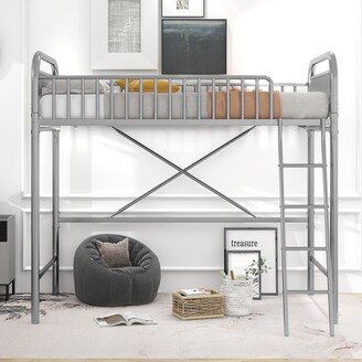 Modern Twin Size Metal Loft Bed, No Box Spring Needed