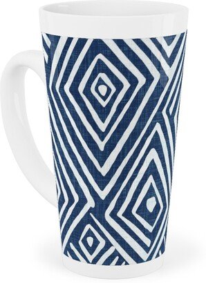 Mugs: Diamond Mud Cloth -Blue Tall Latte Mug, 17Oz, Blue