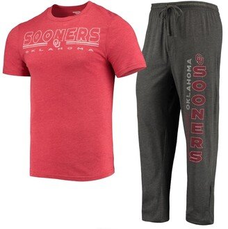Men's Concepts Sport Heathered Charcoal, Crimson Oklahoma Sooners Meter T-shirt and Pants Sleep Set - Heathered Charcoal, Crimson