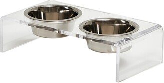 Hiddin Small Clear Double Bowl Pet Feeder, 3.5 Cup Silver Bowls