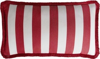 Lo Decor Striped Happy Pillow Outdoor - White And Red - Fringes - Water Repellent