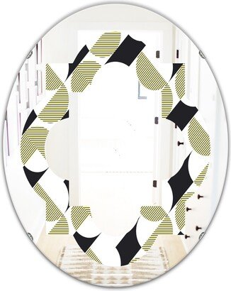 Designart 'Circular Abstract Retro Geometric II' Printed Modern Round or Oval Wall Mirror - Quatrefoil