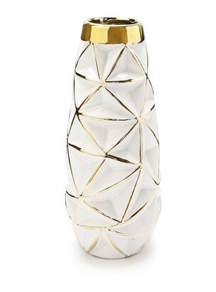 Vivience Vase with Geometric Design - White, Gold-Tone