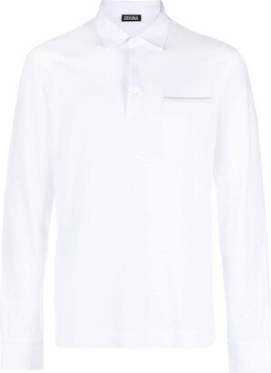 Long-Sleeved Cotton Polo Shirt-AA