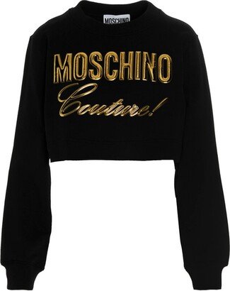 Logo-Embossed Crewneck Cropped Sweatshirt