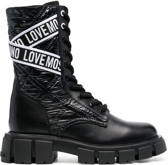 Logo-Tape Lace-Up Boots