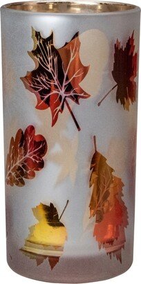 Northlight 5 Matte White and Gold-Tone Autumn Leaves Flameless Glass Candle Holder