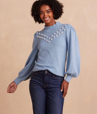 The Year-Round Balloon Sleeve Pompom Sweater - Glacier