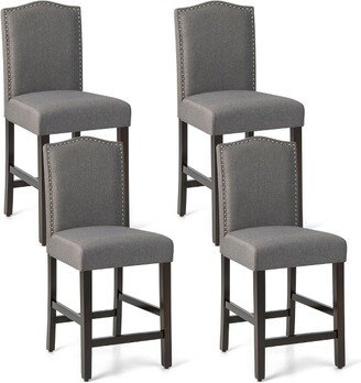 Set of 4 Upholstered Bar stools 25'' Counter Height Chairs with Rubber Wood Legs Grey-AA