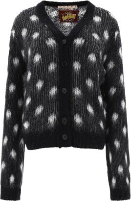 Polka Dot Patterned V-Neck Cardigan