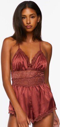 Floral Lace Satin Lingerie Romper