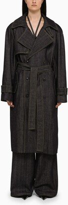 THE MANNEI Double-breasted navy denim trench coat