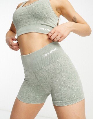 Urban Threads seamless floral jacquard legging shorts in sage green