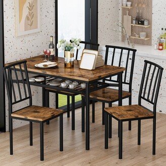 Mieres Modern Industrial Dining Table Set for 4, 5-Piece Wood Kitchen Table and Chairs, Dining Room Table Set with Storage Rack