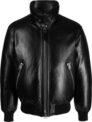 Down-Fill Leather Bomber Jacket