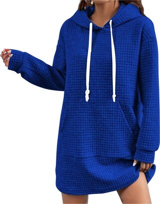 ORSOLA Women's Warm Sweatshirts Dress Casual Solid Color Long Sleeve Hooded Sweatshirts Loose Fit Pullover Tops with Pockets(C# Blue