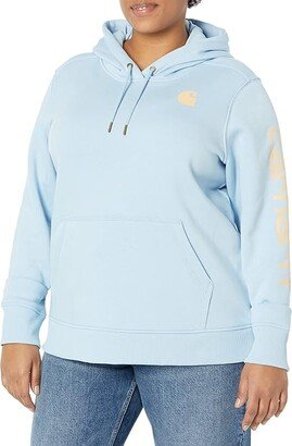 Plus Size Clarksburg Sleeve Logo Hooded Sweatshirt (Moonstone) Women's Clothing