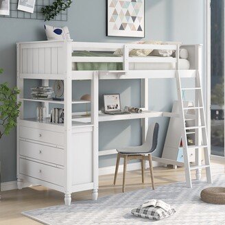 IGEMAN Twin size Loft Bed with Drawers and Desk, Wooden Loft Bed with Shelves - Espresso