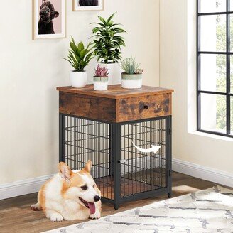 Alkmaar Farmhouse End Table Wooden Dog Crate Pet Kennel End Table Storage Console with 1 Drawer - 20W x 23.4L x 28.9H