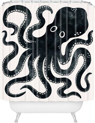 Avenie Minoan Octopus Shower Curtain Black