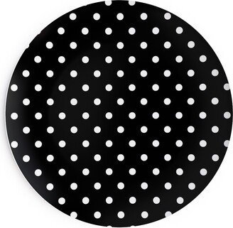 Salad Plates: Dotty - White On Black Salad Plate, Black