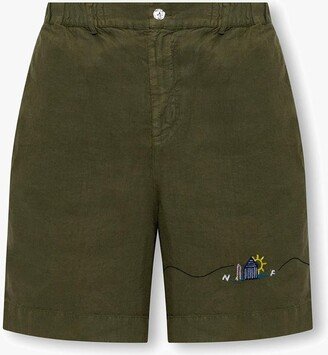 Motif Embroidered Mid-Rise Bermuda Shorts-AA