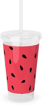 Travel Mugs: Watermelon Fruit Seeds Acrylic Tumbler With Straw, 16Oz, Red