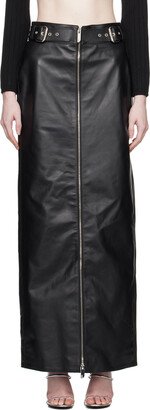 Black Belted Leather Maxi Skirt