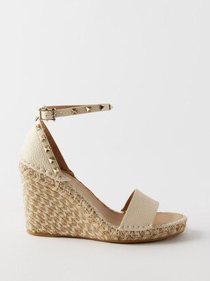 Rockstud 105 Leather Espadrille Wedge Sandals